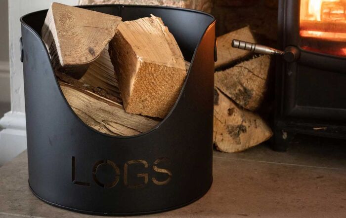 Hill Interiors Black Finish Logs & Kindling Buckets With Matchstick Holder