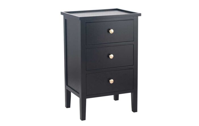 Pacific Lifestyle Chelmsford Satin Black Pine Wood 3 Drawer Bedside Unit