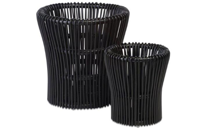 Set of 2 Rattan Plant Baskets-Black