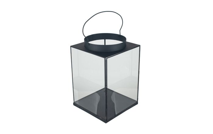 Pacific Lifestyle Matt Black Metal and Glass Large Square Lantern