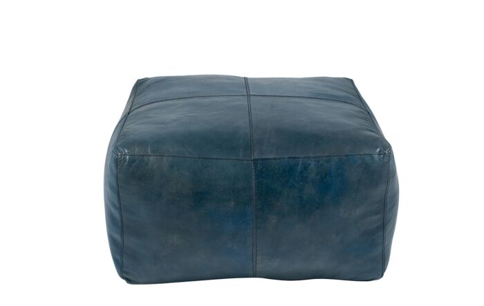 Pacific Lifestyle Matteo Prussian Blue Leather Square Pouffe