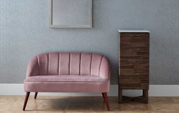 Pacific Lifestyle Blush Pink Velvet Sofa with Walnut Effect Legs