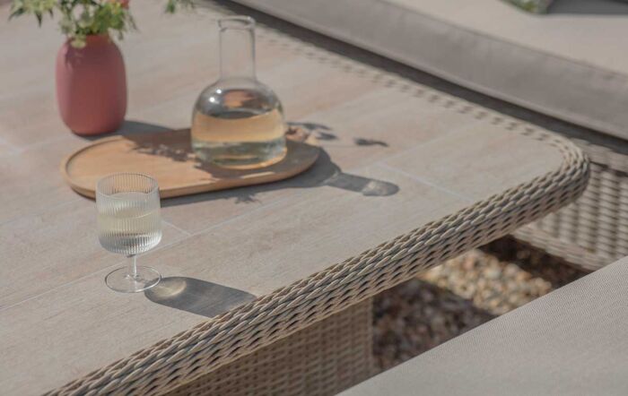 Bramblecrest Chedworth Reclining Square Sofa with Ceramic Adjustable Table & 2 Benches - Sandstone