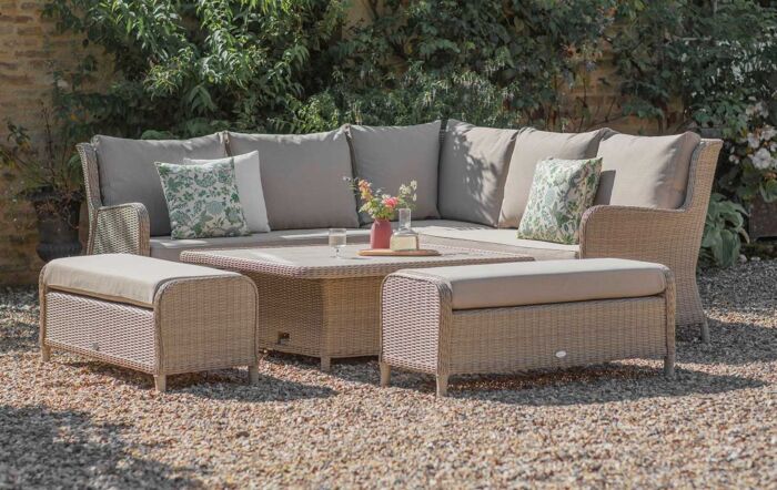Bramblecrest Chedworth Reclining Square Sofa with Ceramic Adjustable Table & 2 Benches - Sandstone Bramblecrest Chedworth Reclining Square Sofa with Ceramic Adjustable Table & 2 Benches - Sandstone