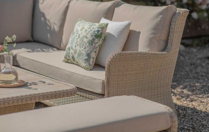 Bramblecrest Chedworth Reclining Square Sofa with Ceramic Adjustable Table & 2 Benches - Sandstone