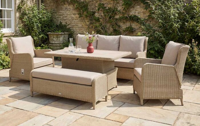 Bramblecrest Chedworth Reclining Three Seat Sofa Set with Adjustable Table - Sandstone