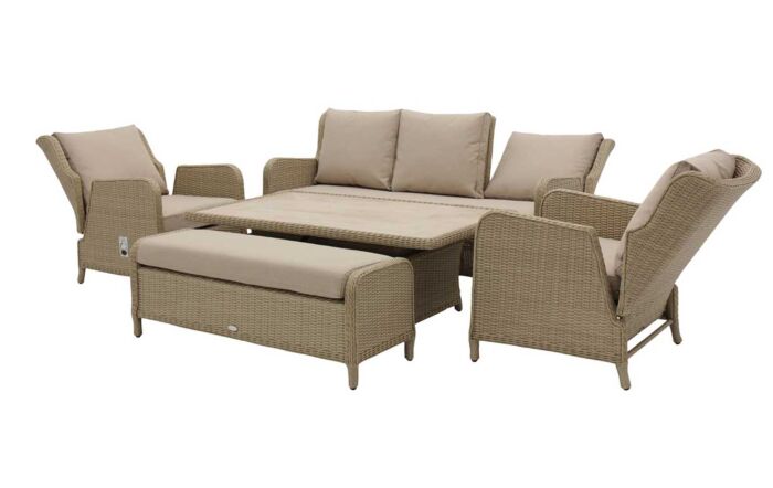 Bramblecrest Chedworth Reclining Three Seat Sofa Set with Adjustable Table - Sandstone