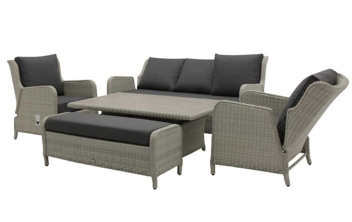 Bramblecrest Chedworth Reclining Three Seat Sofa Set with Adjustable Table - Dove Grey