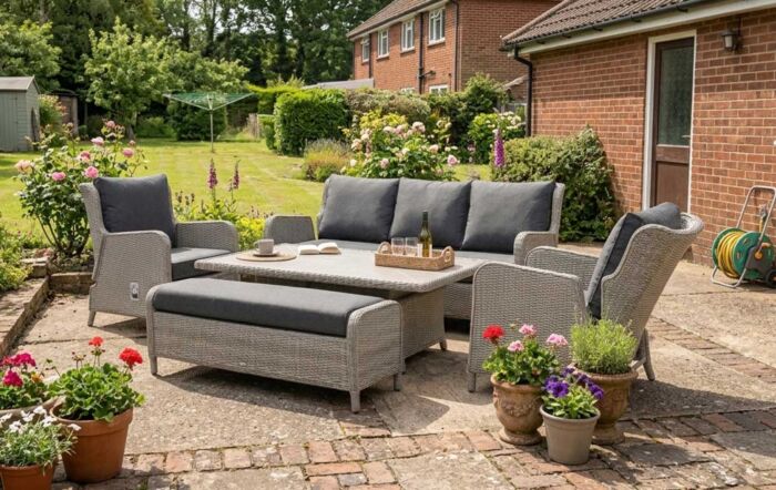 Bramblecrest Chedworth Reclining Three Seat Sofa Set with Adjustable Table - Dove Grey