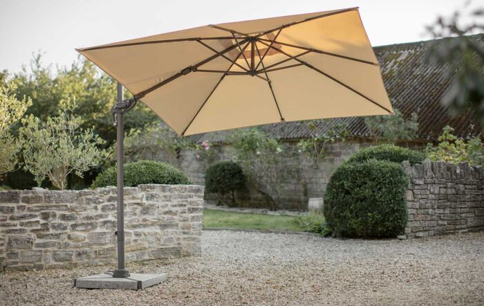 Bramblecrest Lichfield 2.7m Square Side Post Parasol with Granite Base & Protective Cover - Sand Bramblecrest Lichfield 2.7m Square Side Post Parasol with Granite Base & Protective Cover - Sand