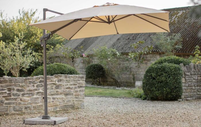 Bramblecrest Lichfield 2.7m Square Side Post Parasol with Granite Base & Protective Cover - Sand