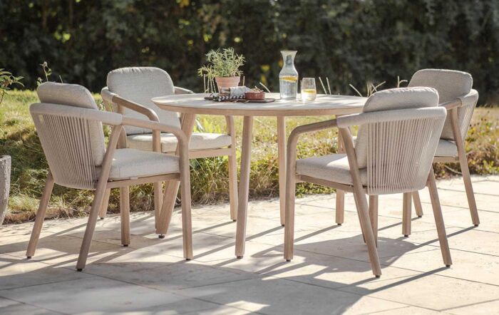 Bramblecrest Monaco 4 Seat Round Garden Dining Set with Parasol & Base - Latte