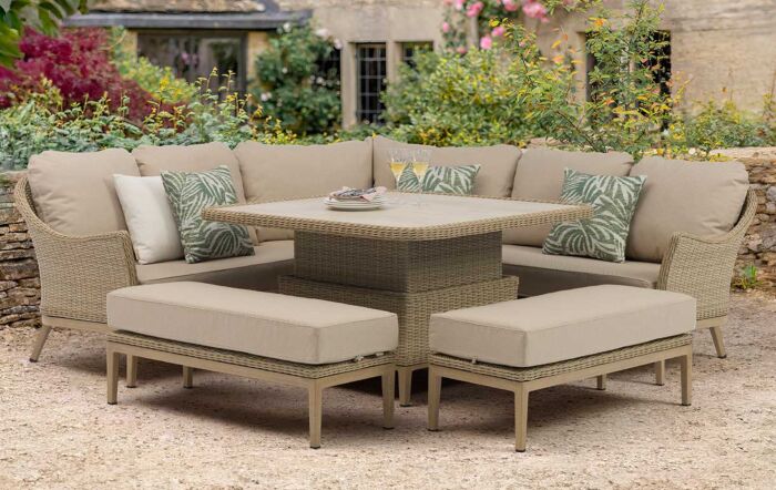 Bramblecrest Monterey Vogue Rattan Adjustable Corner Sofa with Dining Table & 2 Benches - Sandstone Bramblecrest Monterey Vogue Rattan Adjustable Corner Sofa with Dining Table & 2 Benches - Sandstone
