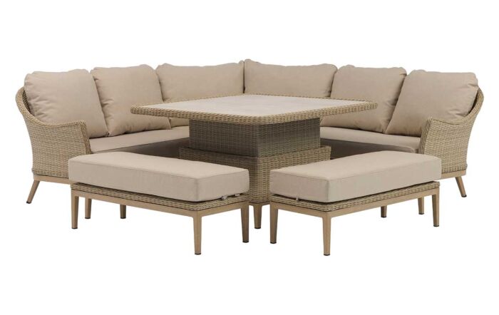 Bramblecrest Monterey Vogue Square Sofa with Adj Piston Casual Dining Table & 2 Benches - Sandstone Bramblecrest Monterey Vogue Square Sofa with Adj Piston Casual Dining Table & 2 Benches - Sandstone