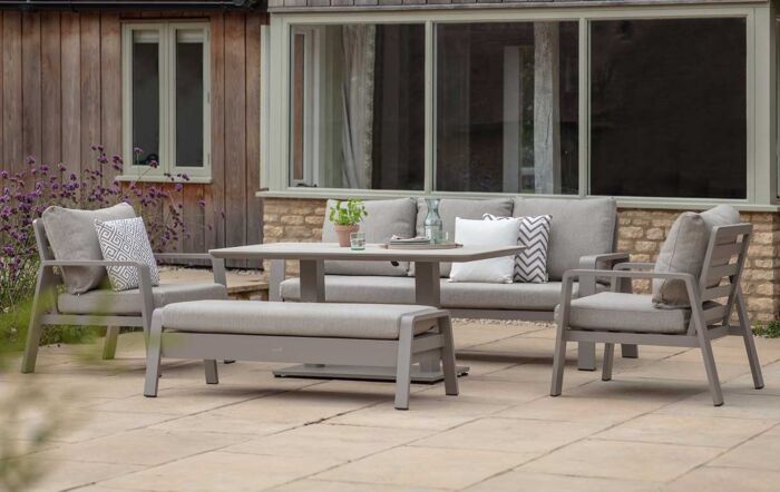 Bramblecrest Prague Three Seat Garden Sofa Set with Adjustable Garden Table - Latte