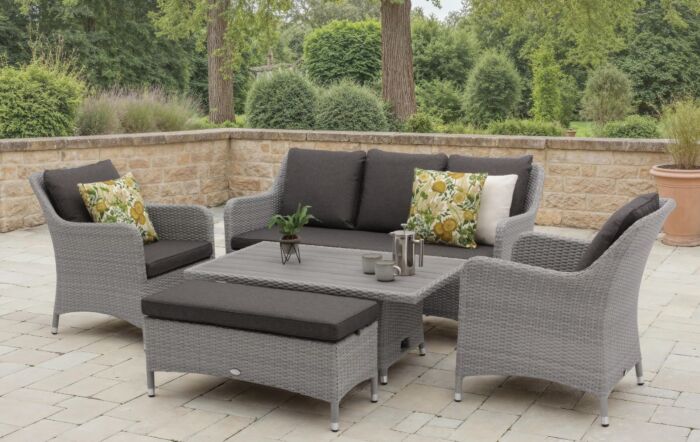 Bramblecrest Tetbury 3 Seat Rattan Sofa Set with Adjustable Table & Tree-Free Top - Graphite