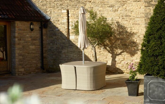 Bramblecrest Tetbury 8 Seat Balcony Set with Tree-Free Top, Parasol and Base - Nutmeg Bramblecrest Tetbury 8 Seat Balcony Set with Tree-Free Top, Parasol and Base - Nutmeg