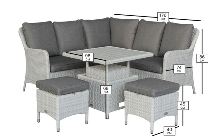 Bramblecrest Tetbury Mini Outdoor Corner Sofa Set with Adjustable Table - Graphite
