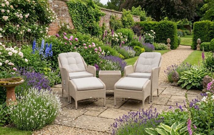 Bramblecrest Tetbury Rattan Garden Recliner Chair Set with Side Table - Nutmeg