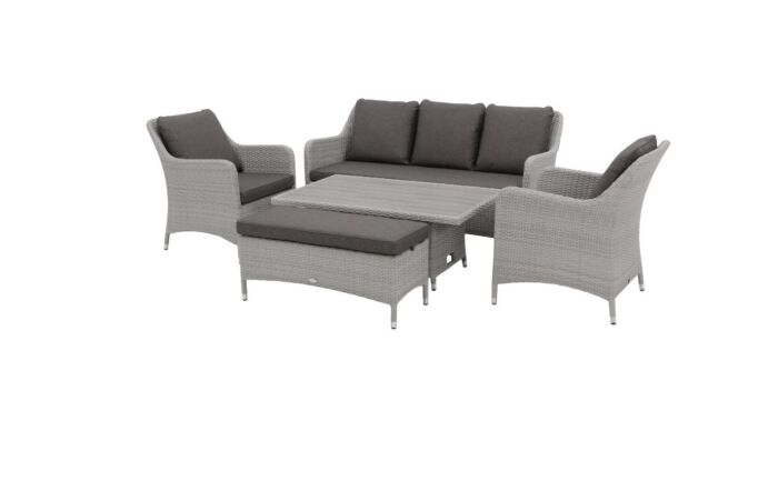 Bramblecrest Tetbury 3 Seat Rattan Sofa Set with Adjustable Table & Tree-Free Top - Graphite