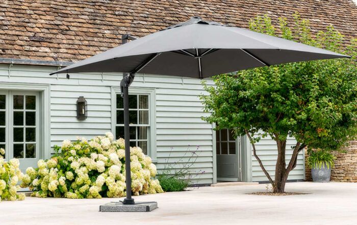 Bramblecrest Truro 3M Square LED Grey Parasol inc Granite Base - FREE cover Bramblecrest Truro 3M Square LED Grey Parasol inc Granite Base - FREE cover