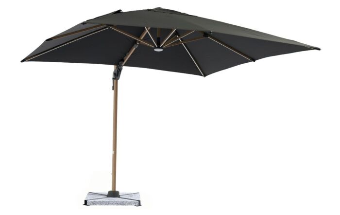 Bramblecrest Truro Wood Effect 3M Square LED Grey Parasol inc Granite Base - FREE cover Bramblecrest Truro Wood Effect 3M Square LED Grey Parasol inc Granite Base - FREE cover