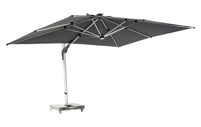 Bramblecrest Worcester 4m x 3m Rectangle Cantilever LED Parasol with Cover - Grey