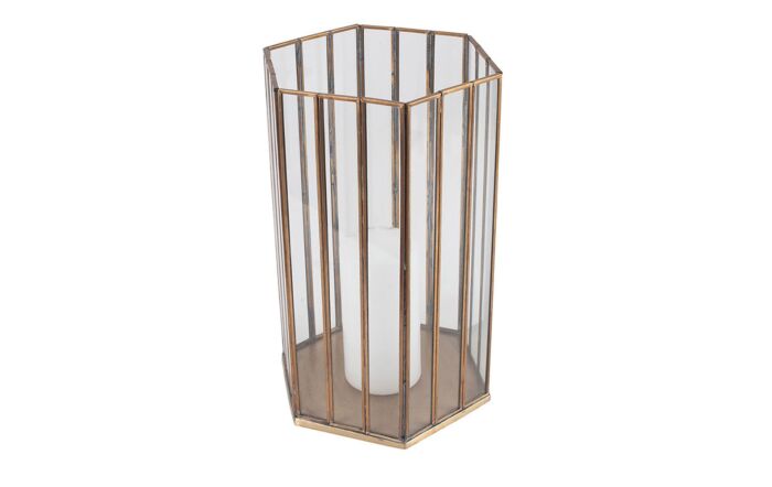 Pacific Lifestyle Shiny Brass Metal & Glass Hexagonal Large Lantern
