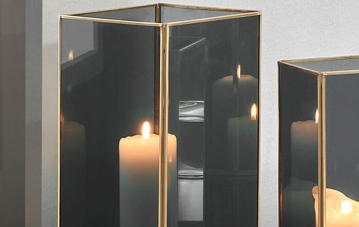 Pacific Lifestyle Smoked Glass and Brass Metal Large Square Hurricane