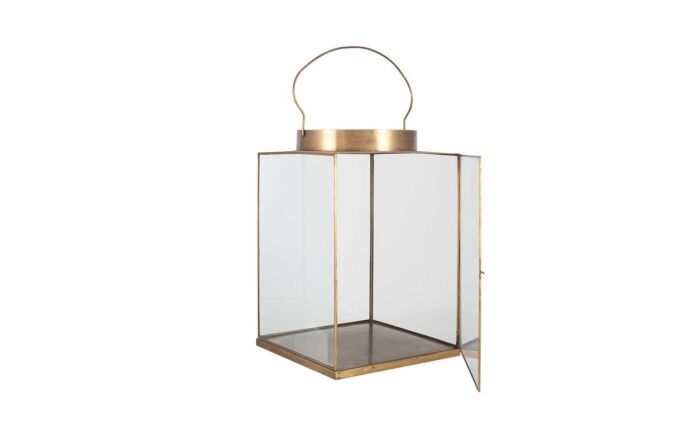 Pacific Lifestyle Antique Brass Metal and Glass Large Square Lantern