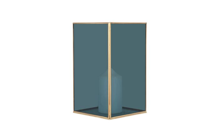 Pacific Lifestyle Smoked Glass and Brass Metal Large Square Hurricane