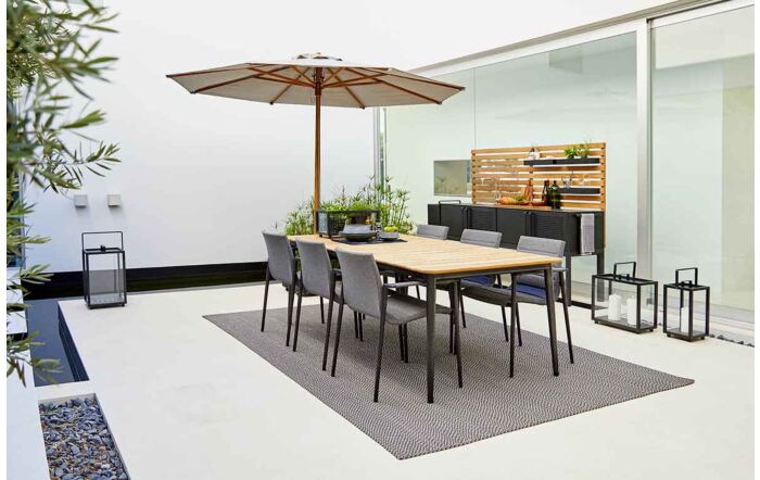 Cane-Line Classic Centre Pole Light Grey 2.4M Parasol with Pulley System & Teak Pole & Grow Parasol Base