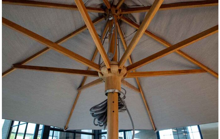 Cane-Line Classic Centre Pole Light Grey 2.4M Parasol with Pulley System & Teak Pole & Grow Parasol Base