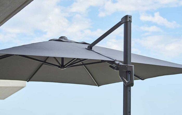 Cane-Line Side Arm Hyde Luxe Tilt Parasol 3m x 3m Anthracite Square With Concrete Base Cane-Line Side Arm Hyde Luxe Tilt Parasol 3m x 3m Anthracite Square With Concrete Base