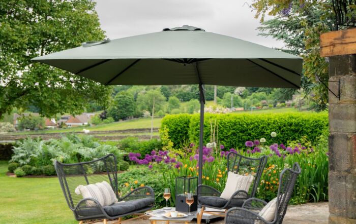 Pacific Lifestyle Challenger T2 3m Square Olive Free Arm Parasol With 90kg Wheeled Base Pacific Lifestyle Challenger T2 3m Square Olive Free Arm Parasol With 90kg Wheeled Base