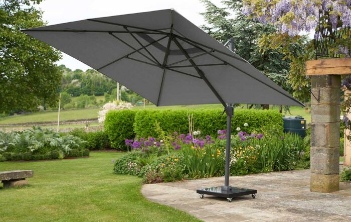 Pacific Lifestyle Challenger T2 3.5m x 2.6m Manhattan Grey Cantilever Parasol With 90kg Wheeled Base