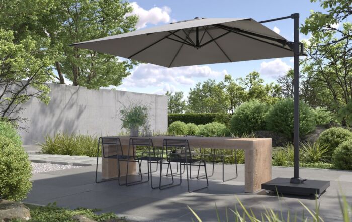 Pacific Lifestyle Challenger T2 3.5m x 2.6m Rectangular Champagne Cantilever Parasol With 90kg Wheeled Base