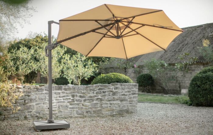 Bramblecrest Chichester 3M Round Crank Handle Parasol with Granite Base and FREE Cover - Sand