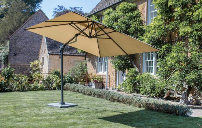 Bramblecrest Chichester 3M Square Crank Handle Parasol with Granite Base and FREE Cover - Sand