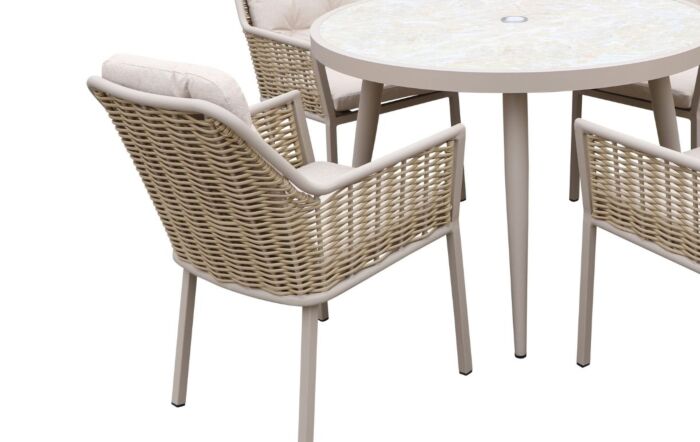 JB Furniture Exclusive Conrad Round 4 Seat Dining Set with Parasol & Base - Latte