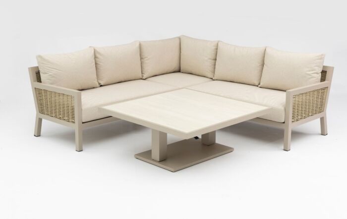 JB Furniture Exclusive Conrad Rattan Square Adjustable Corner Garden Sofa Dining Set - Latte