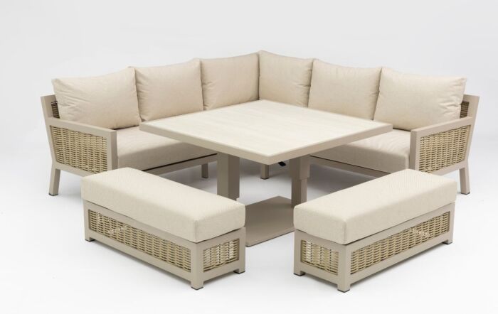 JB Furniture Exclusive Conrad Rattan Square Adjustable Corner Garden Sofa Dining Set - Latte