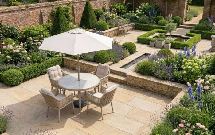 JB Furniture Exclusive Conrad Round 4 Seat Dining Set with Parasol & Base - Latte