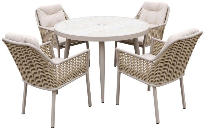 JB Furniture Exclusive Conrad Round 4 Seat Dining Set with Parasol & Base - Latte