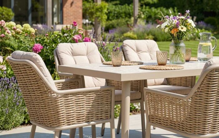 JB Furniture Exclusive Conrad Rectangular 6 Seat Dining Set with Parasol & Base - Latte