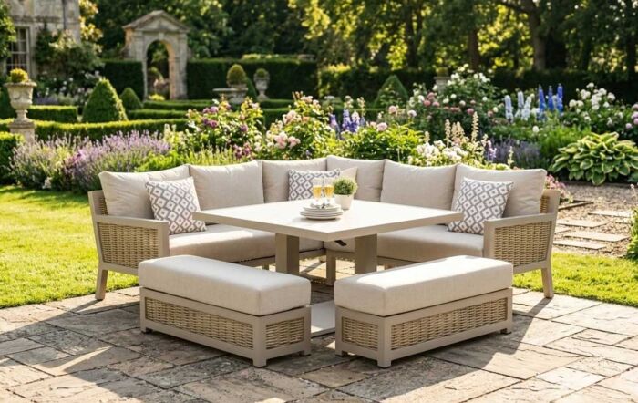 JB Furniture Exclusive Conrad Rattan Square Adjustable Corner Garden Sofa Dining Set - Latte