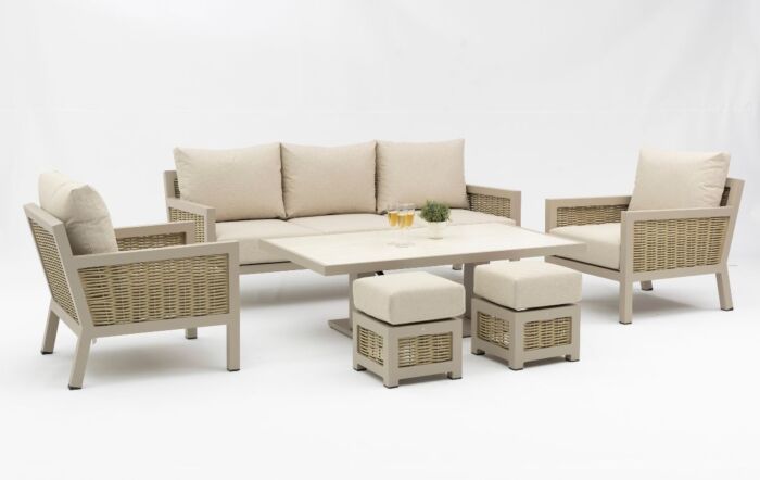 JB Furniture Exclusive Conrad Rattan Three Seat Adjustable Garden Sofa Set - Latte