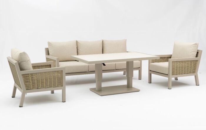 JB Furniture Exclusive Conrad Rattan Three Seat Adjustable Garden Sofa Set - Latte