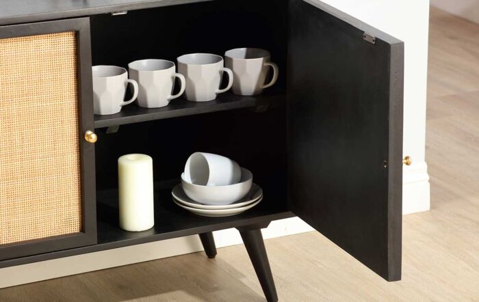 Desser Manhattan Large 3 Door Sideboard Rattan & Wood Cabinet in Black Desser Manhattan Large 3 Door Sideboard Rattan & Wood Cabinet in Black