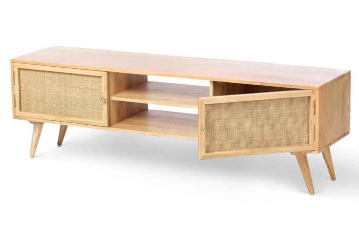 Desser Manhattan Wide Rattan & Wood TV Stand With Storage In Natural